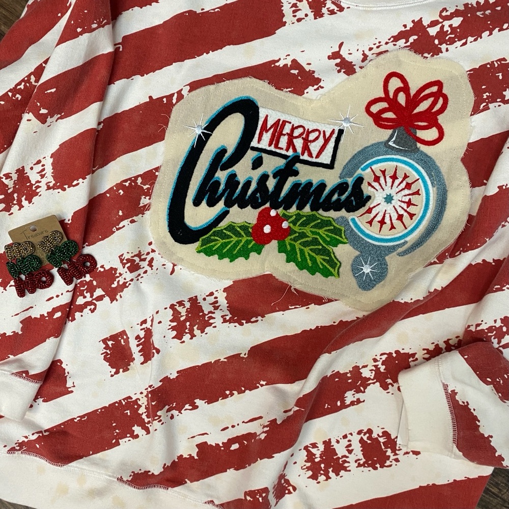 L & 2X Chenille Vintage Candy Cane Christmas Pullover
